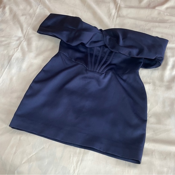 House of CB- NURUL Navy Satin Draped Strapless Dress Size XL Mini - Picture 4 of 12